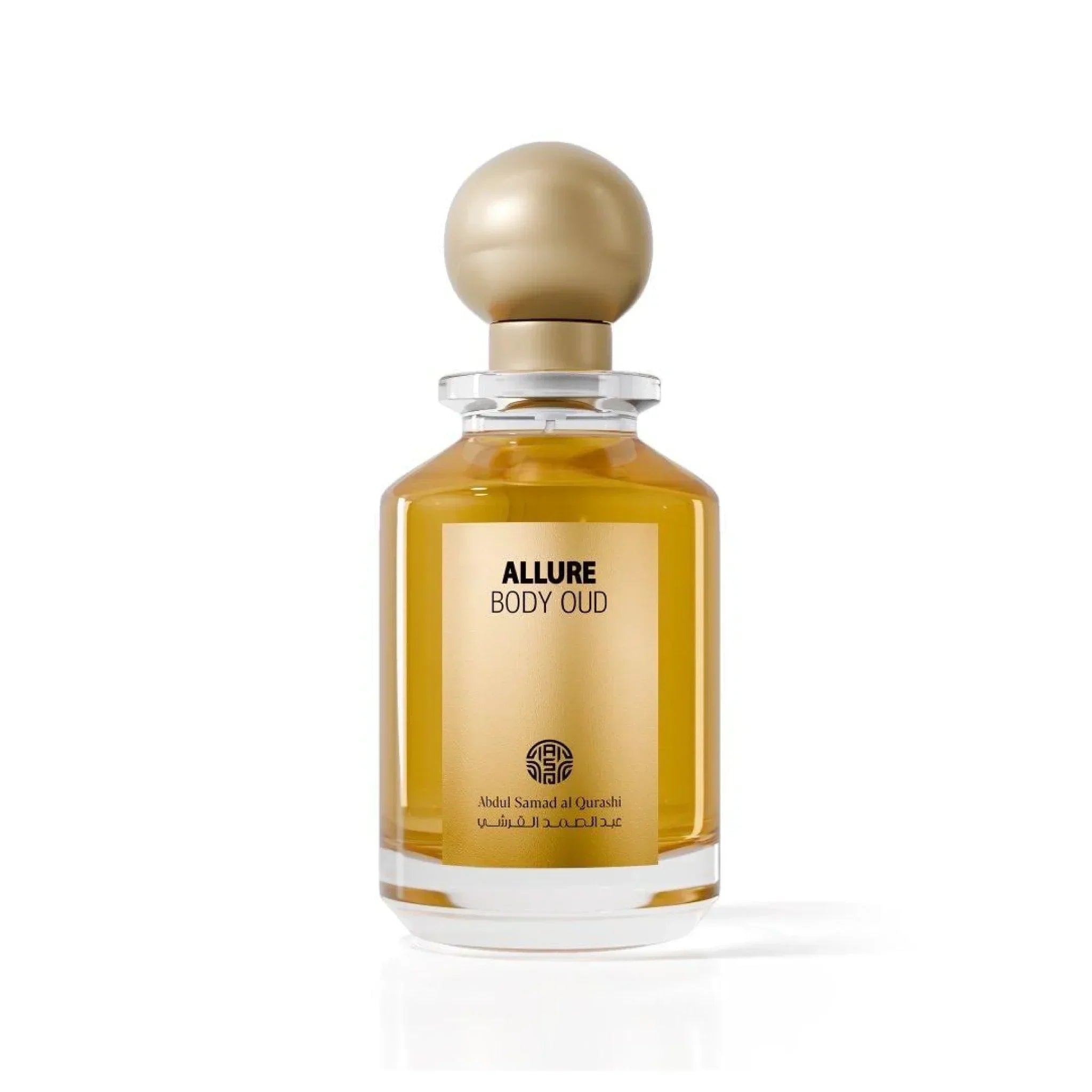 Allure Body Oud perfume bottle with gold cap and label, luxury Middle Eastern fragrance