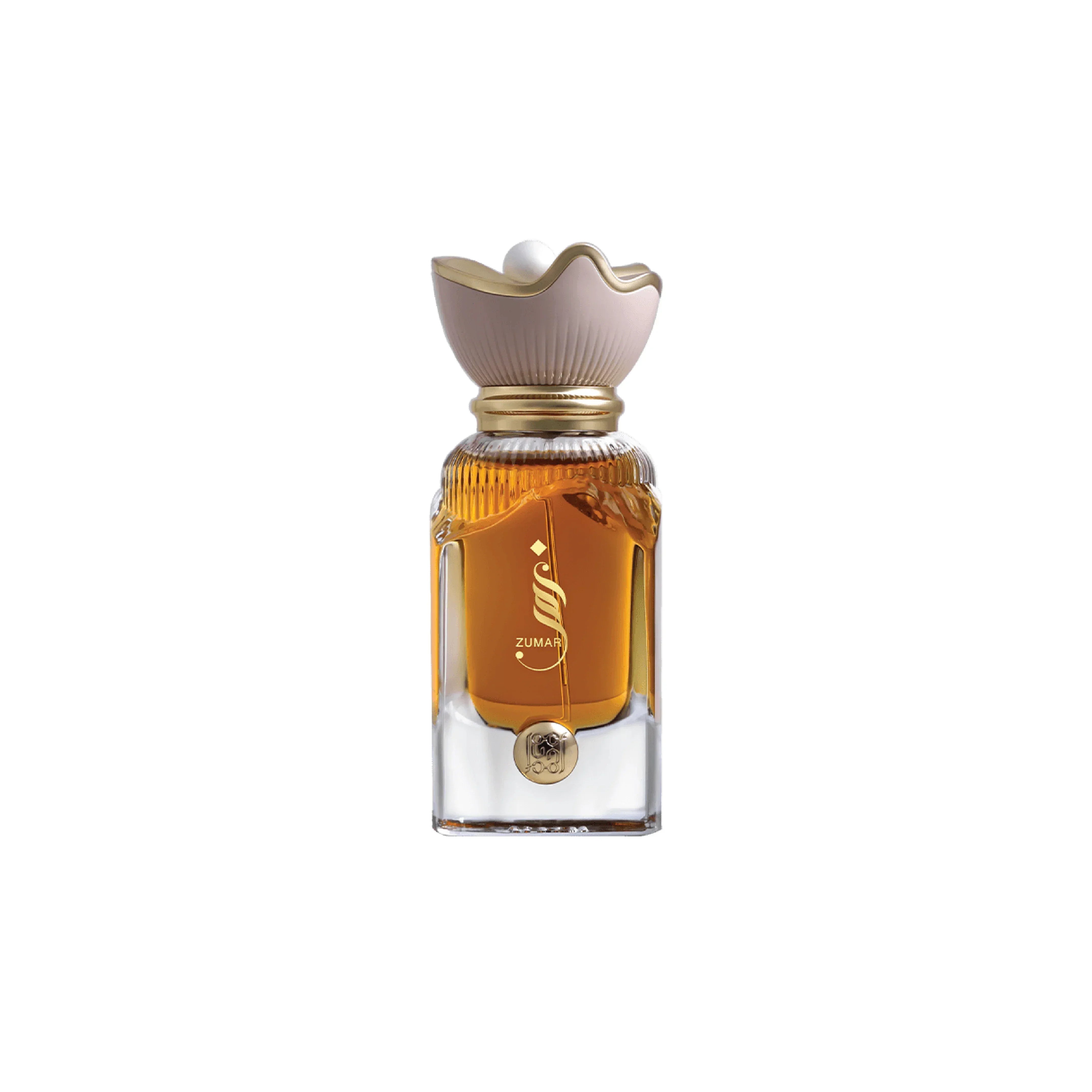 Luxury Middle Eastern perfume bottle with golden accents and elegant design