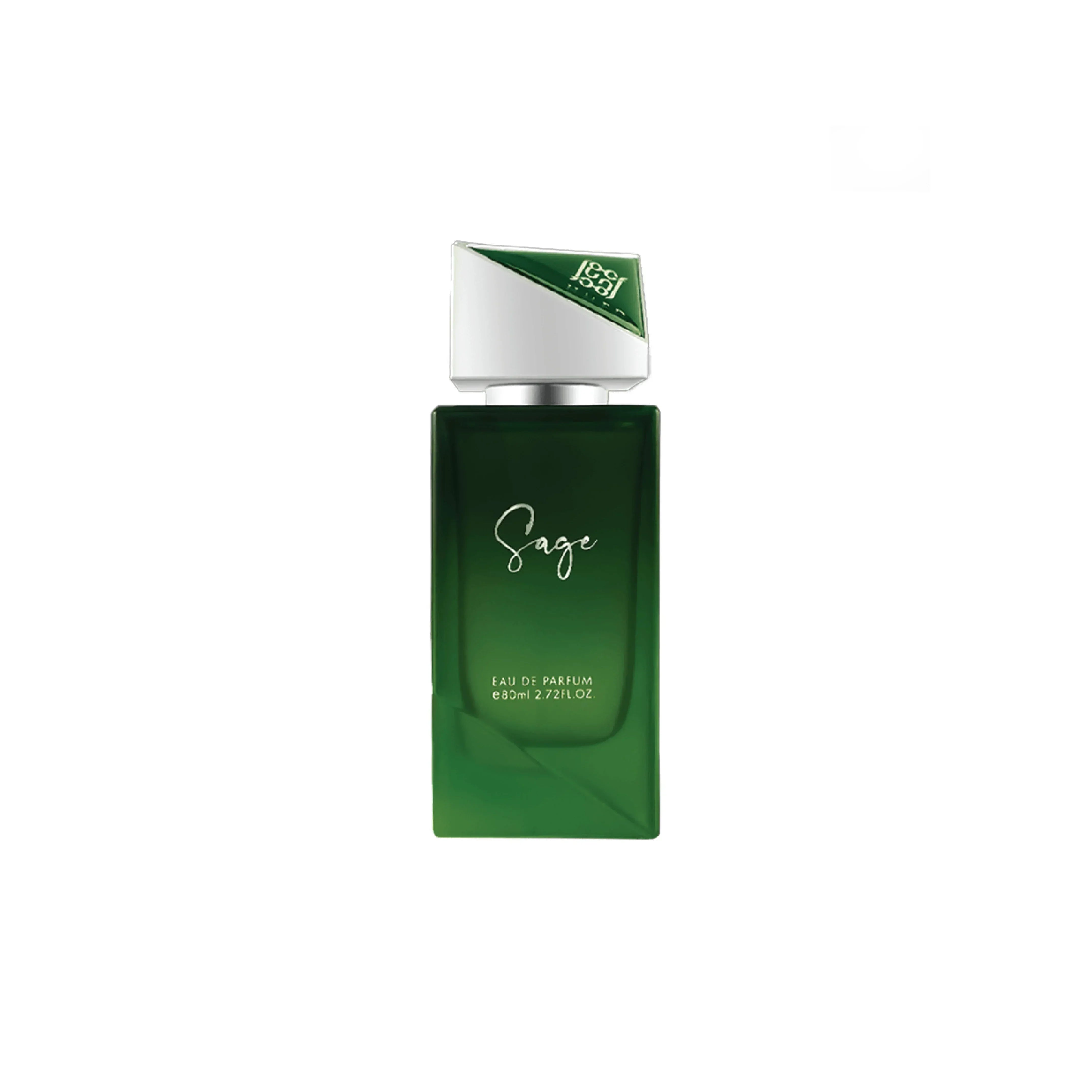 Sage Eau de Parfum in elegant green bottle with silver cap, 80ml luxury fragrance