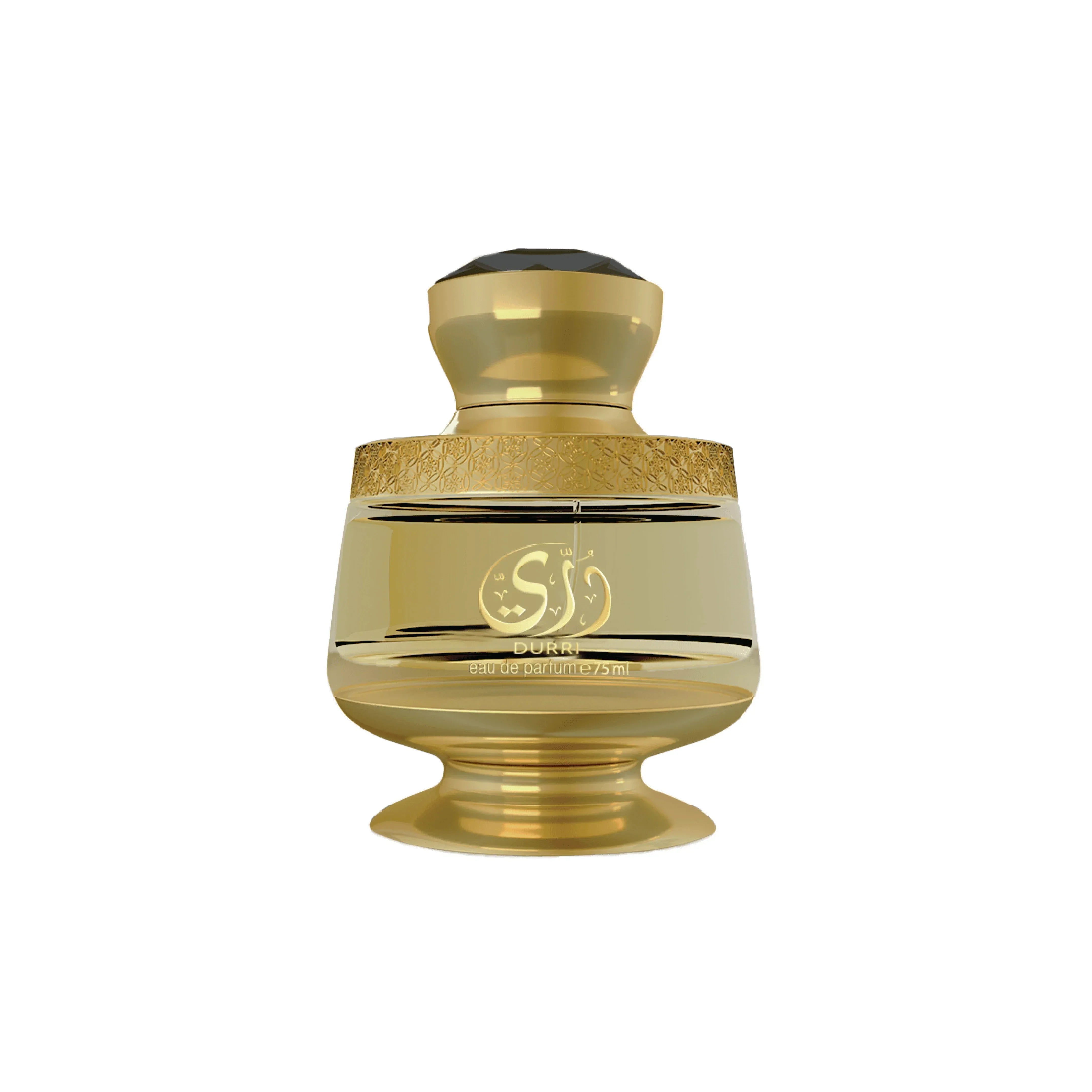 Luxury gold perfume bottle with intricate design, Durri eau de parfum 75ml, Middle Eastern fragrance