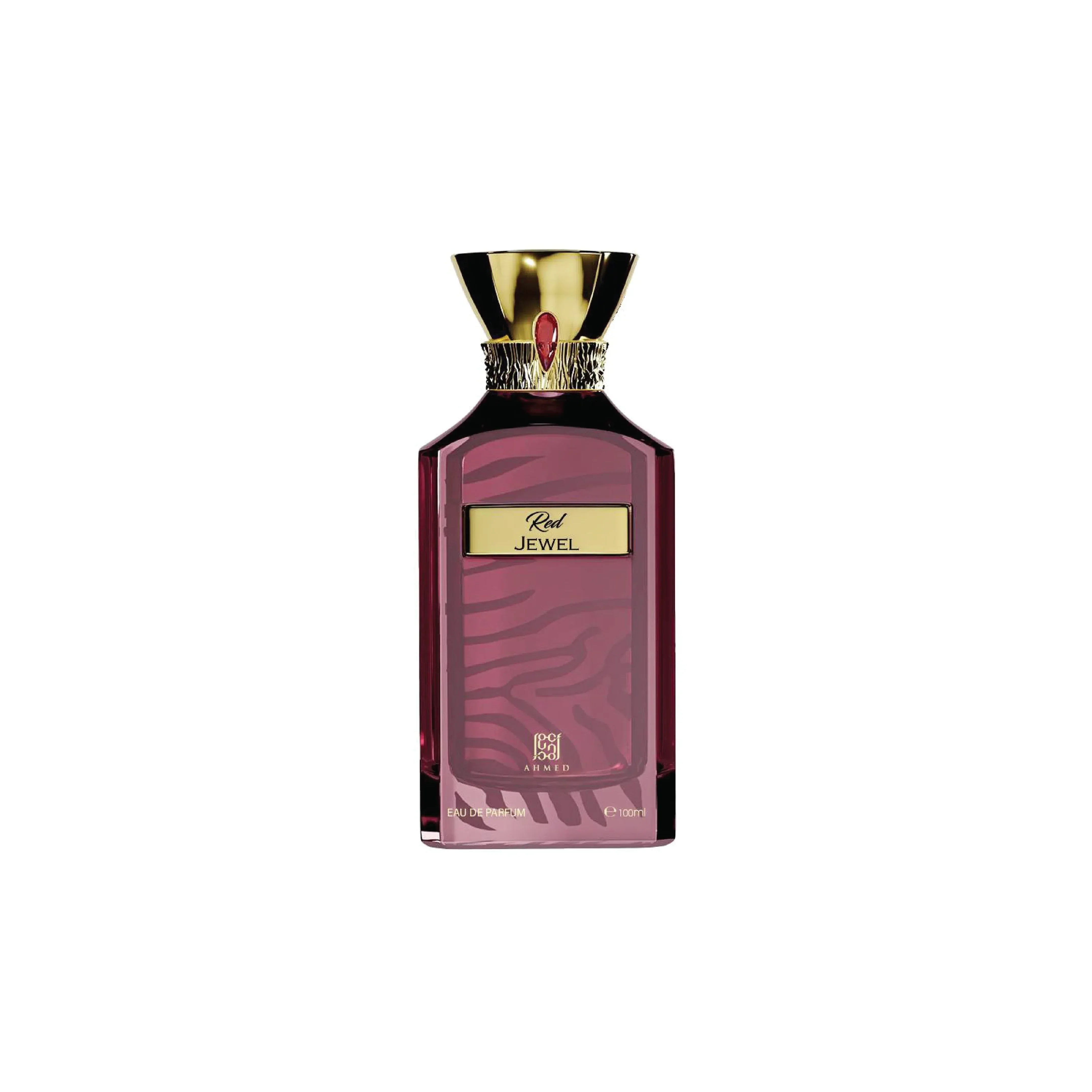 Red Jewel Eau de Parfum bottle with gold cap and elegant design