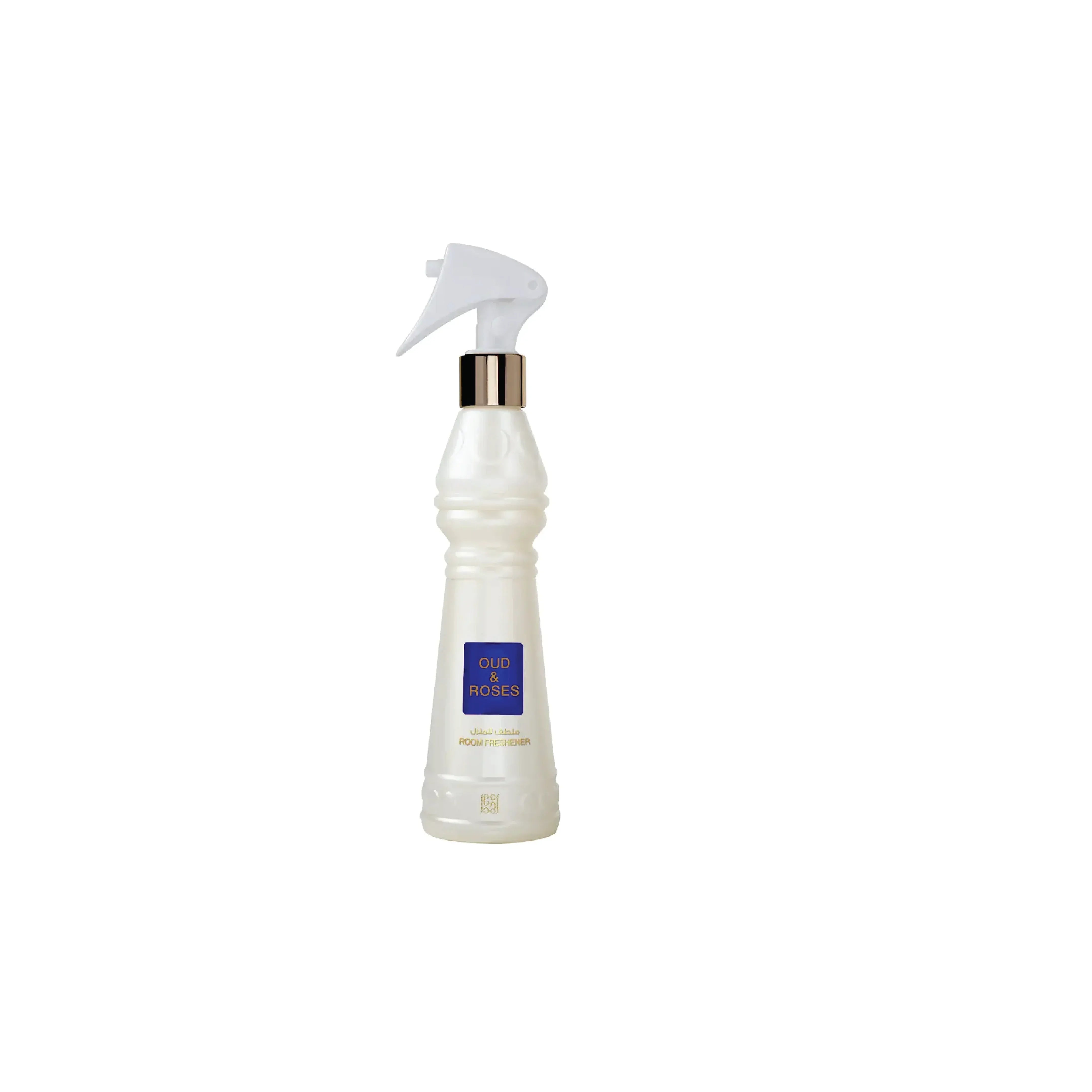Oud & Roses room freshener spray with elegant white bottle and gold accents