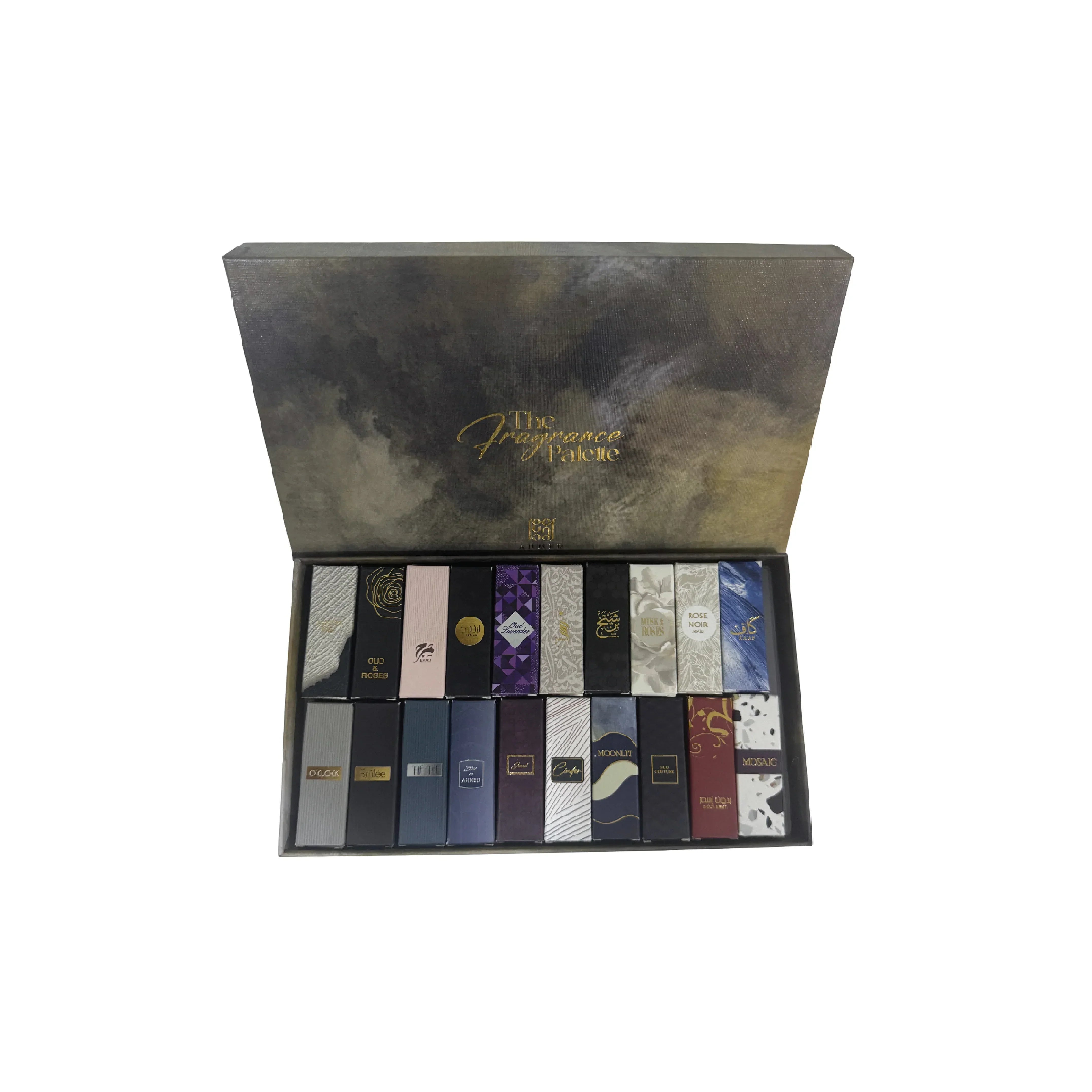 The Fragrance Palette luxury perfume gift set with assorted Middle Eastern scents in elegant packaging