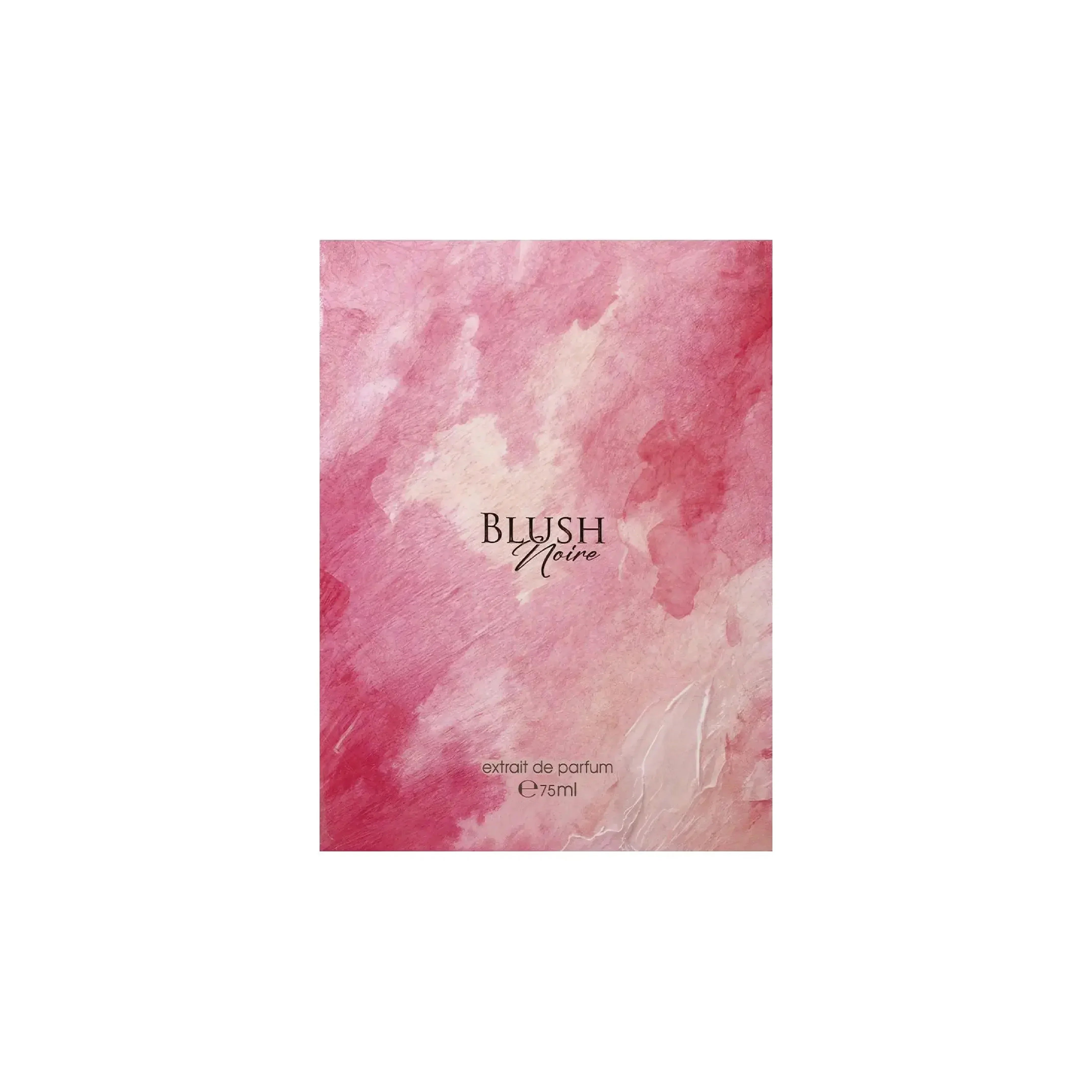 Blush Noire perfume box with pink watercolor design and text extrait de parfum 75ml