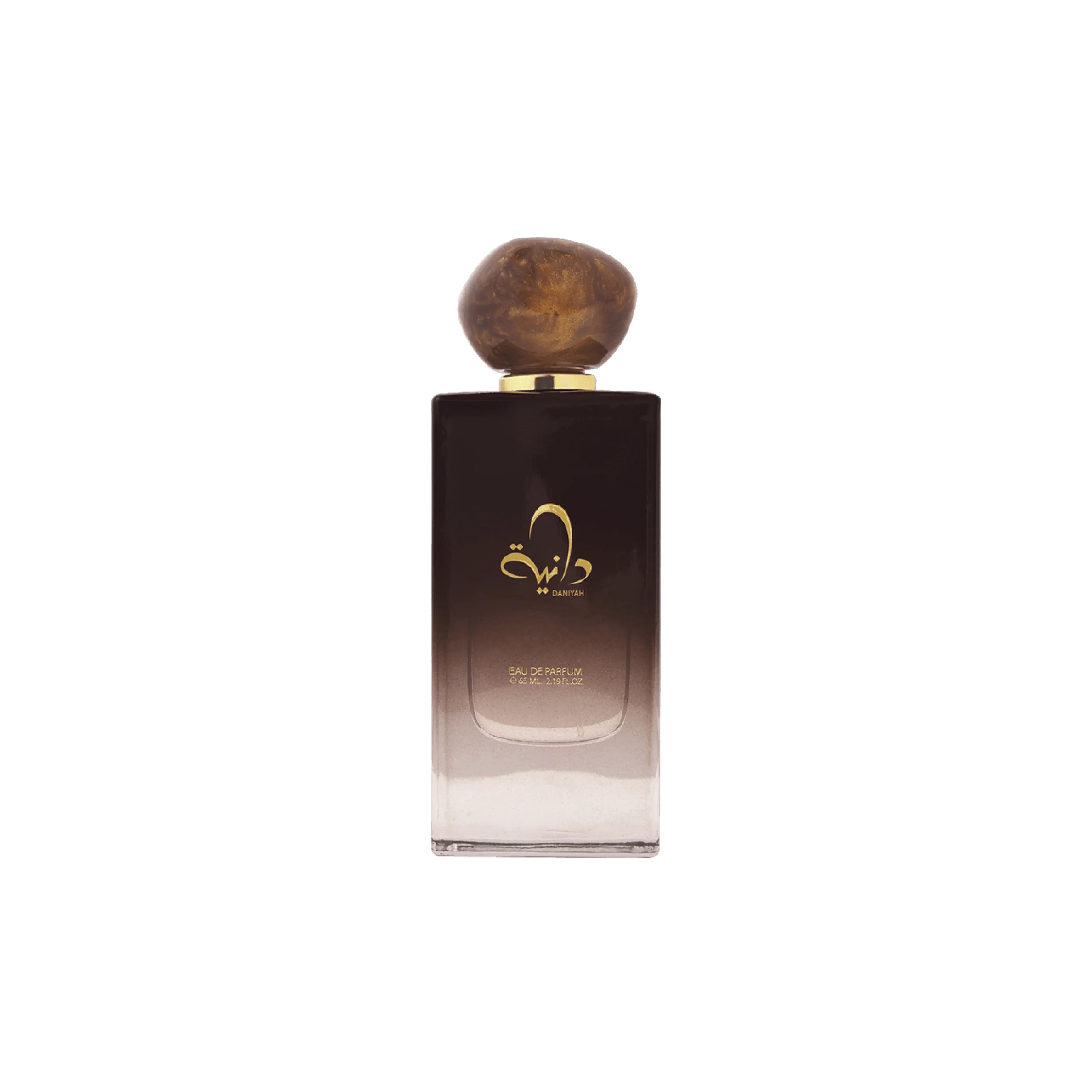 Luxury Middle Eastern Eau de Parfum with amber cap and gold accents, 65ml
