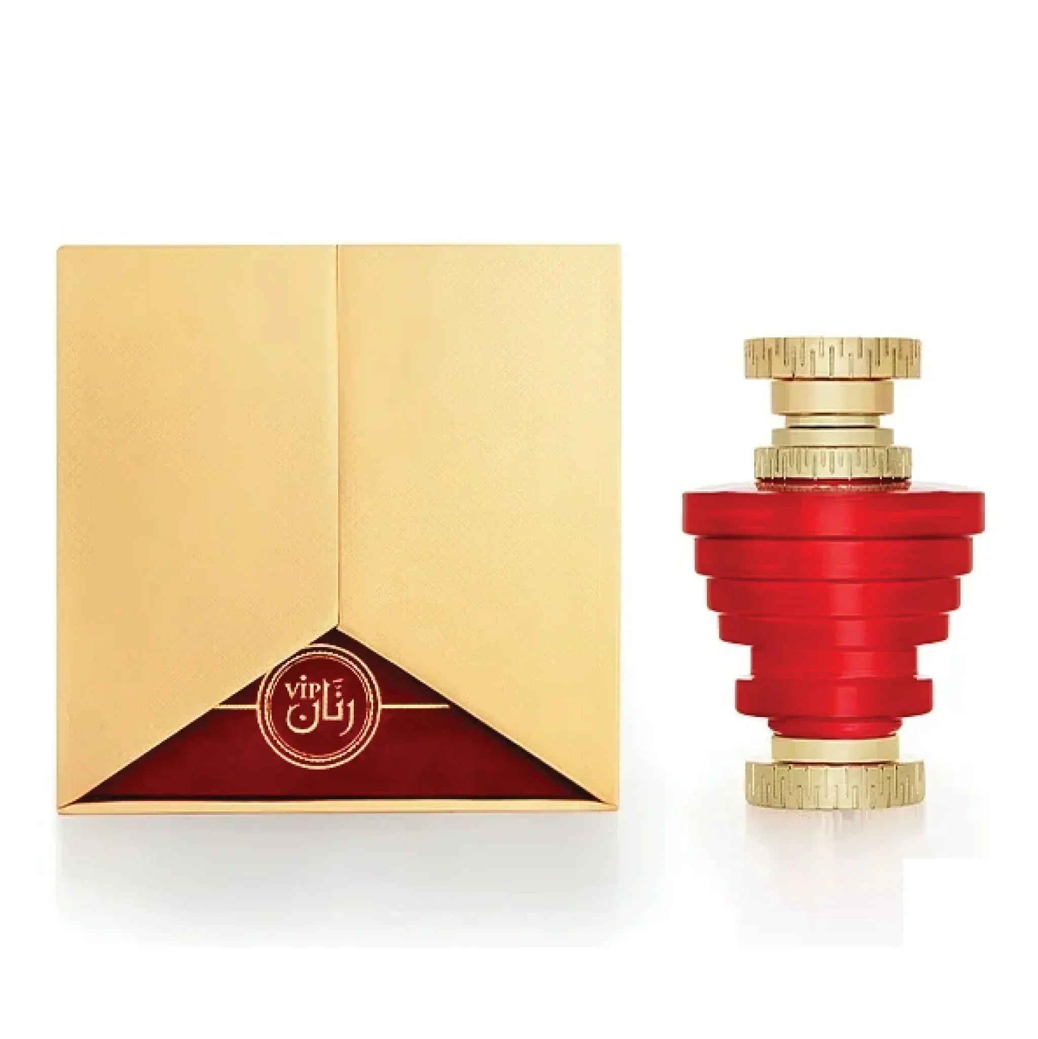 Luxury red and gold Middle Eastern perfume bottle with geometric gift box