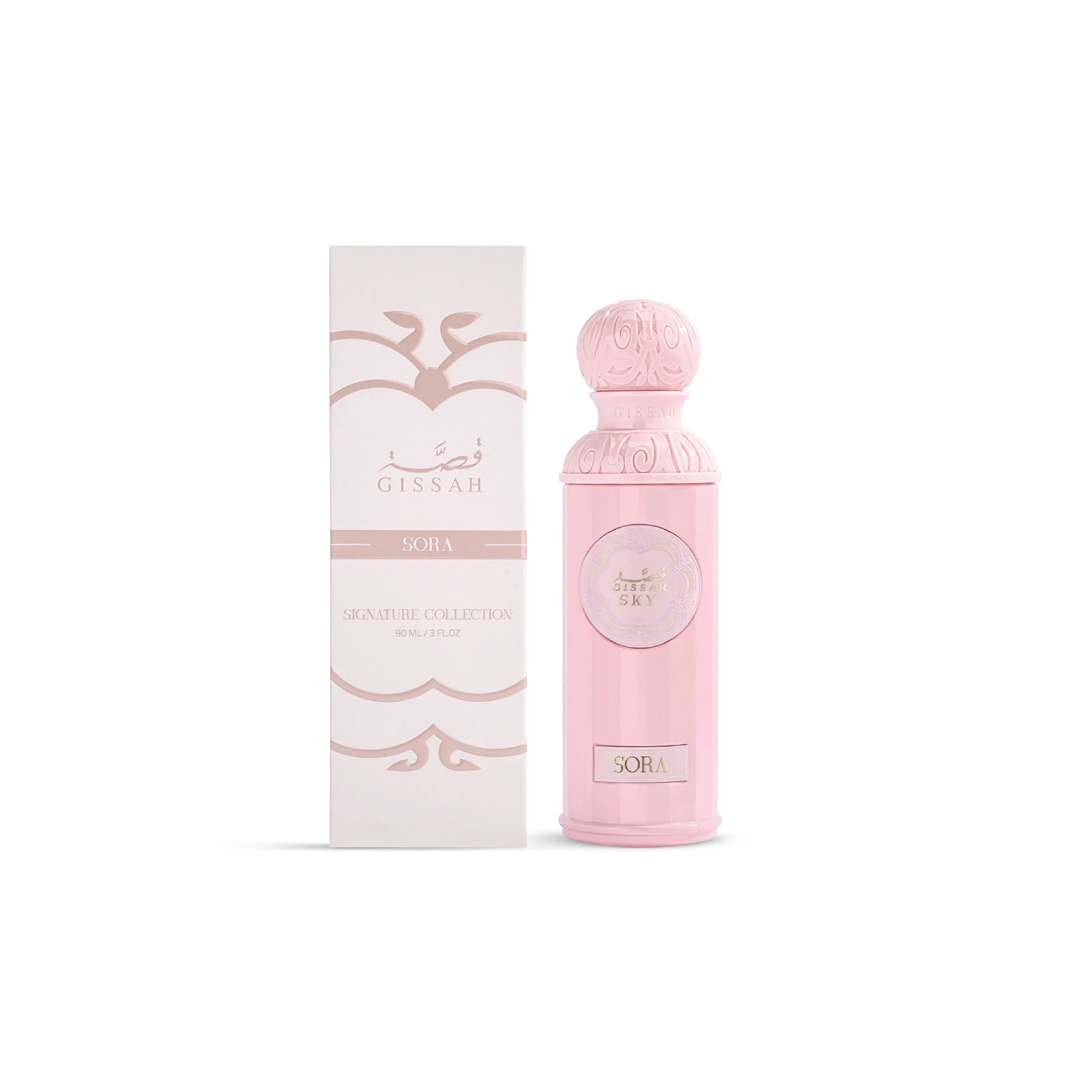 Pink Gissah Sora perfume bottle and box, signature collection, luxury Middle Eastern fragrance
