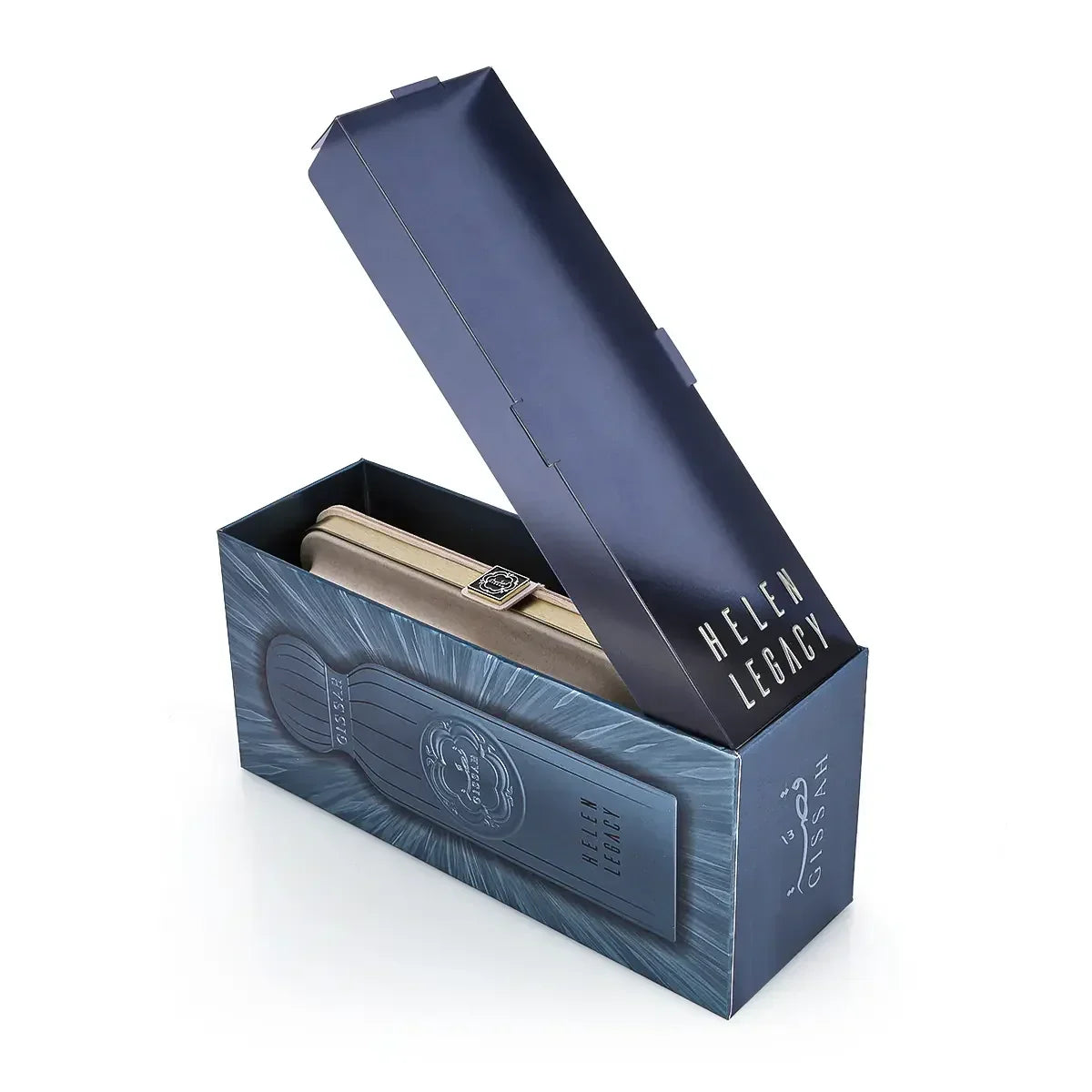 Helen Legacy perfume gift box with elegant bottle inside, luxury fragrance packaging