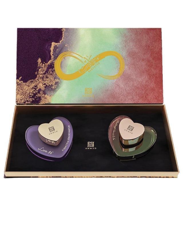 Luxury heart-shaped perfume gift set with colorful box and gold accents