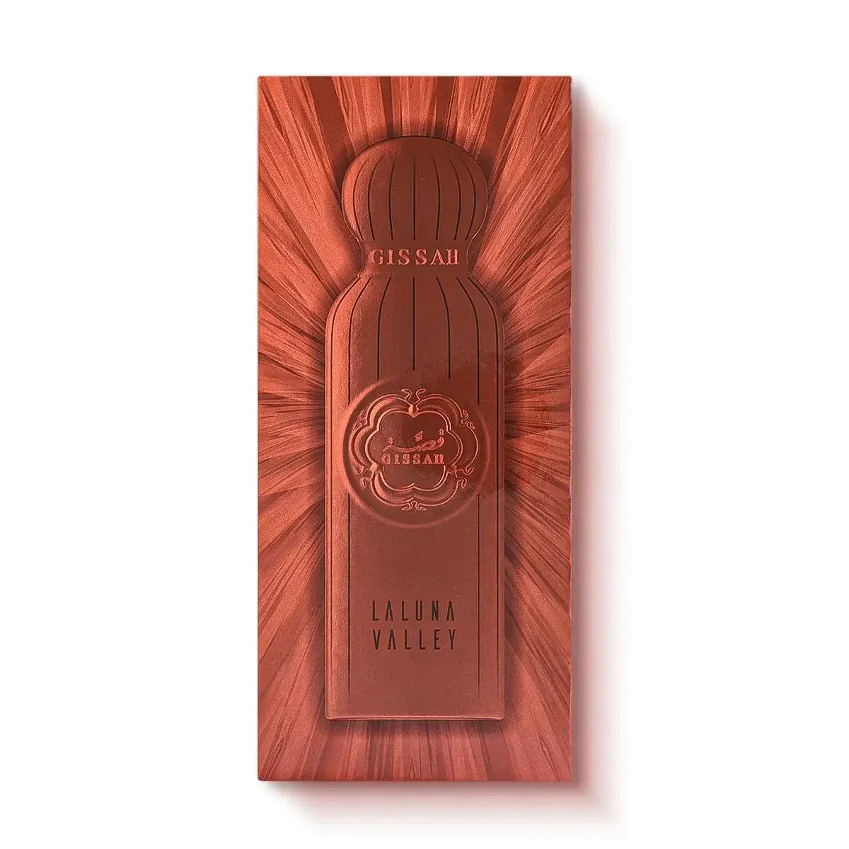 Gissah Laluna Valley perfume box with embossed copper design and luxury fragrance branding